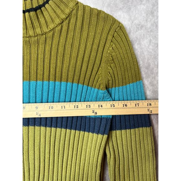 VTG Clio Ribbed Green Mockneck Colorblock Stripe Sweater 90s sz S Phoebe Buffay - Picture 5 of 6